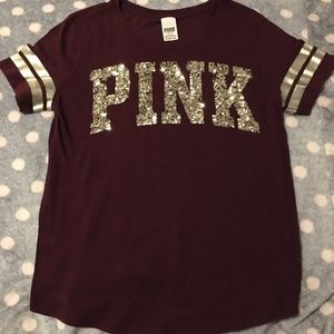 Pink VS Gold Letters Maroon Shirt